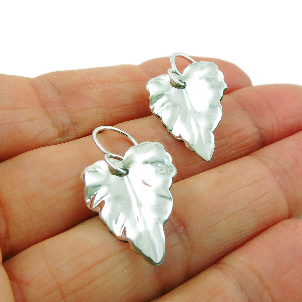 Curved Leaf 925 Sterling Silver Polished Drop Earrings